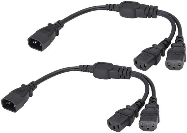 Main image of (2 pack) C13 Y Splitter Plug to C14 AC Power Adapter Extension Cable,Dual IEC-320-C14 to IEC-320-C13 Standard Computer Power Socket Cord for LED HDTV Monitor&Scanner (0.4m/1.3ft)(C14 to 2xC13)