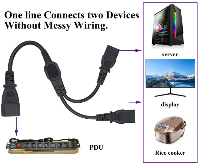 Alt view image 3 of 7 - (2 pack) C13 Y Splitter Plug to C14 AC Power Adapter Extension Cable,Dual IEC-320-C14 to IEC-320-C13 Standard Computer Power Socket Cord for LED HDTV Monitor&Scanner (0.4m/1.3ft)(C14 to 2xC13)