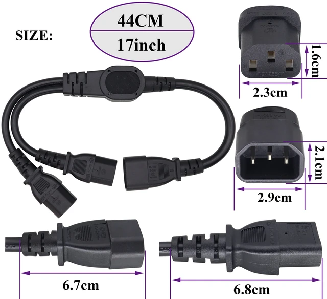 Alt view image 6 of 7 - (2 pack) C13 Y Splitter Plug to C14 AC Power Adapter Extension Cable,Dual IEC-320-C14 to IEC-320-C13 Standard Computer Power Socket Cord for LED HDTV Monitor&Scanner (0.4m/1.3ft)(C14 to 2xC13)