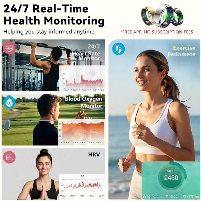Alt view image 3 of 7 - Smart Ring for Women & Men, Fitness & Sleep Tracker, Size 12, Gold No Subscription Fees, 24/7 Activity Tracking, Sleep Monitoring, Women's Health, IP68 Waterproof