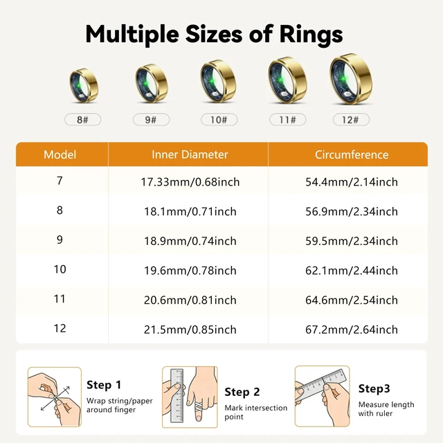 Alt view image 6 of 7 - Smart Ring for Women & Men, Fitness & Sleep Tracker, Size 12, Gold No Subscription Fees, 24/7 Activity Tracking, Sleep Monitoring, Women's Health, IP68 Waterproof