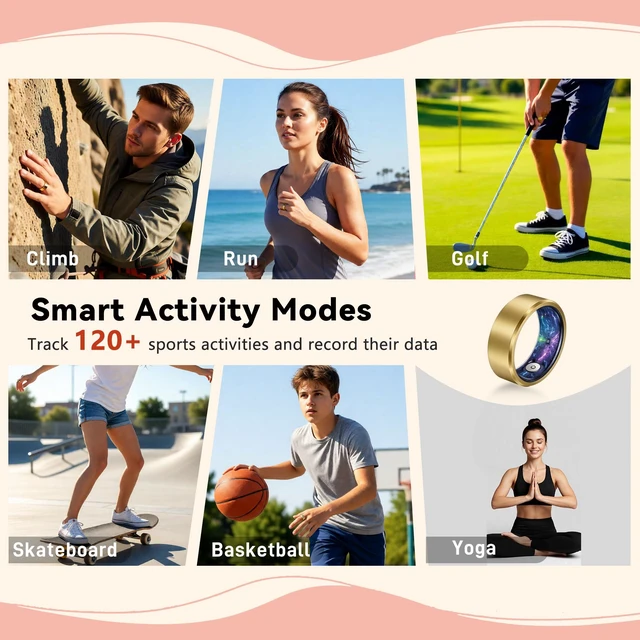 Alt view image 7 of 7 - Smart Ring for Women & Men, Fitness & Sleep Tracker, Size 12, Gold No Subscription Fees, 24/7 Activity Tracking, Sleep Monitoring, Women's Health, IP68 Waterproof