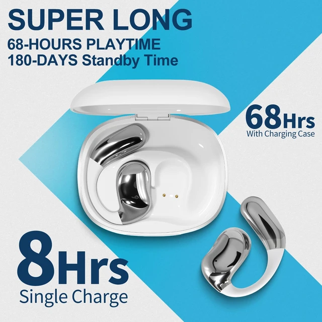 Alt view image 4 of 7 - Open Ear Headphones with Touchscreen, Over Ear Bluetooth Earbuds, White Bluetooth 5.4, 68H Playtime with Charging Case, Over Headphones with Silicone Ear Hooks, for Outdoors Fitness Sport