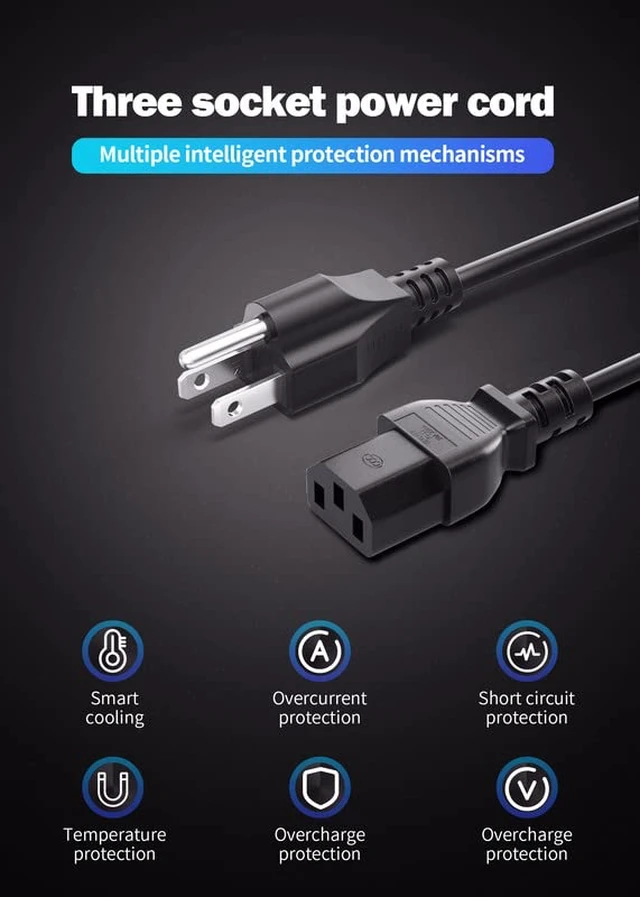 Alt view image 2 of 7 - 10FT(3m) AC Power Cord, 3 Prong C13 Power Cord Replacement for ION Block Rocker, Monster Rocker, Mackie Speaker, ION Bluetooth Speaker, Peavey Fender Amp Guitar Mixer DJ Power Cable, 1Pack