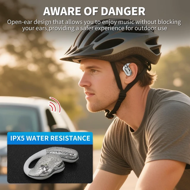 Alt view image 6 of 7 - Open Ear Headphones with Touchscreen, Over Ear Bluetooth Earbuds, White Bluetooth 5.4, 68H Playtime with Charging Case, Over Headphones with Silicone Ear Hooks, for Outdoors Fitness Sport