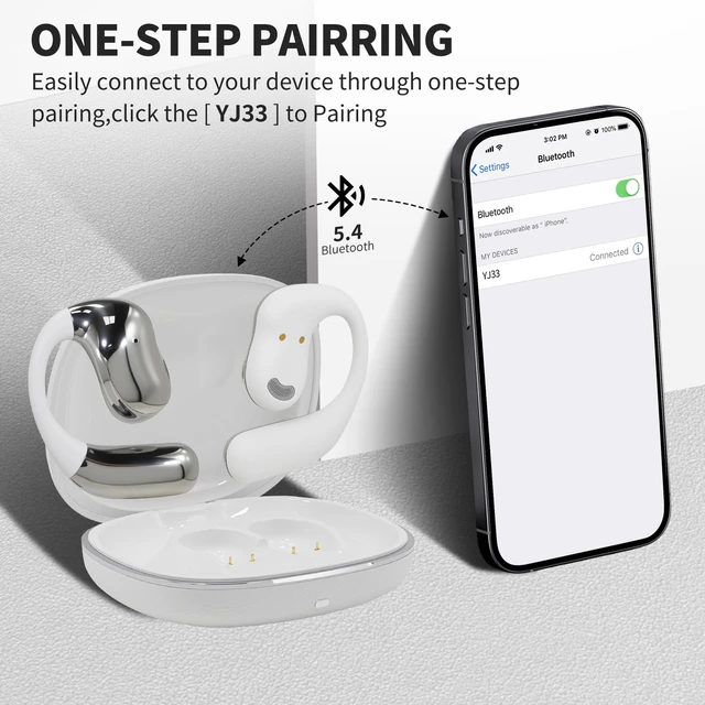 Alt view image 7 of 7 - Open Ear Headphones with Touchscreen, Over Ear Bluetooth Earbuds, White Bluetooth 5.4, 68H Playtime with Charging Case, Over Headphones with Silicone Ear Hooks, for Outdoors Fitness Sport