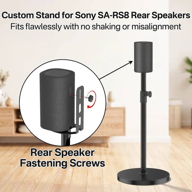 Alt view image 2 of 6 - Speaker Stands Pair for Sony SA-RS8 Wireless Rear Speaker Stand, Height Adjustable from 33.4" to 40.5", Heavy-Duty Surround Speaker Stand for Sony SA-RS8 Stand with Cable Management