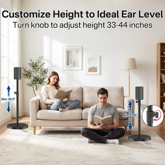 Alt view image 3 of 6 - Speaker Stands Pair for Sony SA-RS8 Wireless Rear Speaker Stand, Height Adjustable from 33.4" to 40.5", Heavy-Duty Surround Speaker Stand for Sony SA-RS8 Stand with Cable Management