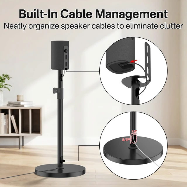 Alt view image 5 of 6 - Speaker Stands Pair for Sony SA-RS8 Wireless Rear Speaker Stand, Height Adjustable from 33.4" to 40.5", Heavy-Duty Surround Speaker Stand for Sony SA-RS8 Stand with Cable Management