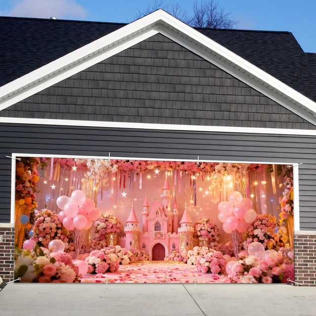 Alt view image 6 of 7 - Valentines Day Romantic Floral Garage Door Banner 6x13ft Waterproof -Pink Balloon Backdrop for Wedding & Anniversary,Photo Booth Background Wall Decor
