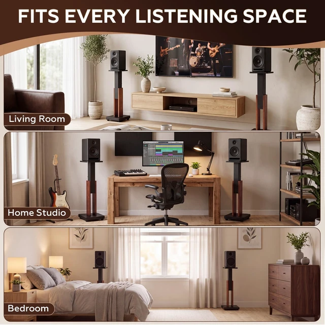 Alt view image 7 of 7 - 2 Pcs Height Adjustable Speaker Stands Heavy Duty 50 Lbs Wood Vinyl Record Player Stands Pair for Studio Housewarming Home Decoration (18-34",Walnut)