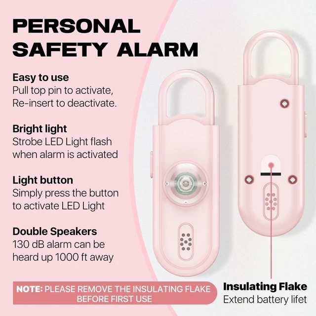 Alt view image 2 of 7 - Personal Safety Alarm for Women, 130dB Loud Siren with SOS Strobe Light, Flashlight, 1000ft Audible Help Kids, Elderly Emergency Call, Self Defense Keychain for College Essentials