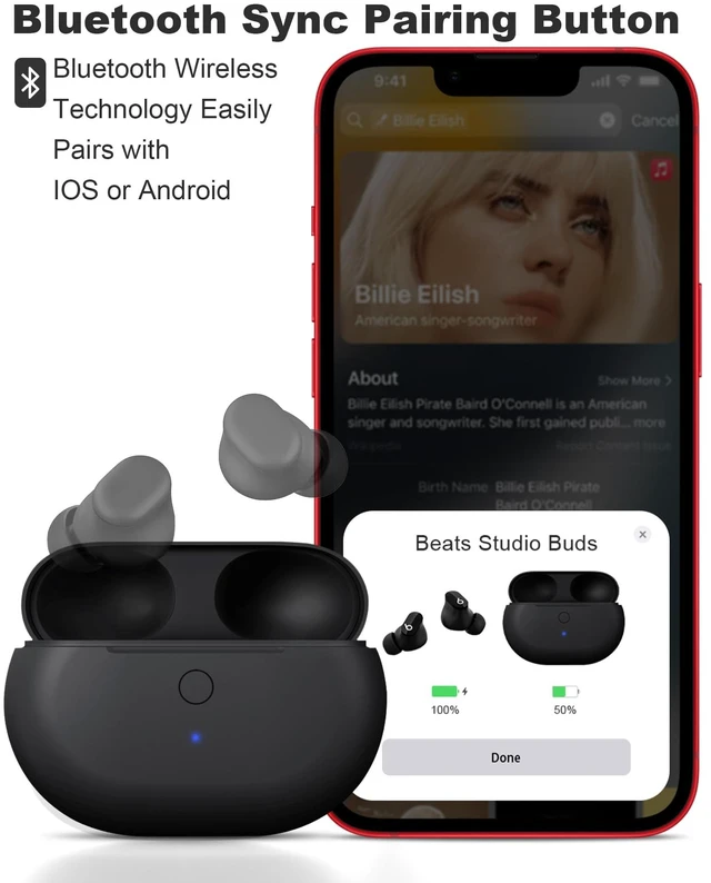 Alt view image 2 of 7 - Charging Case Replacement for Beats Studio Buds - Earbuds Charger Case with Bluetooth Pairing Sync Button, 660mAh Battery (Earbuds Not Included)