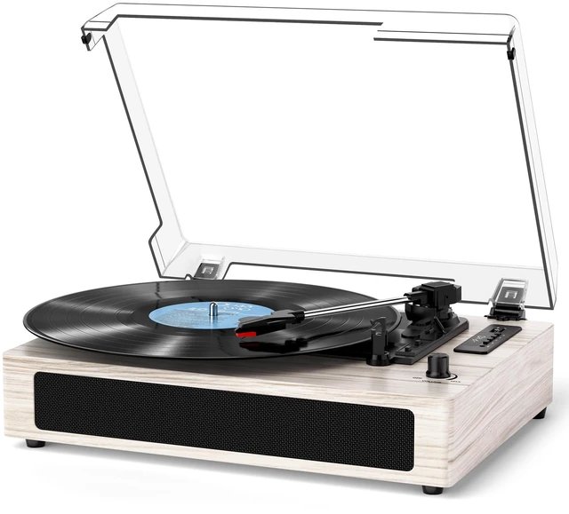 Main image of Vinyl Record Player with Built-in Bluetooth, USB Recording, Stereo Speakers, Belt-Driven Vintage Record Player 3 Speeds, Portable, AUX Input Grey Wood LP Playerv
