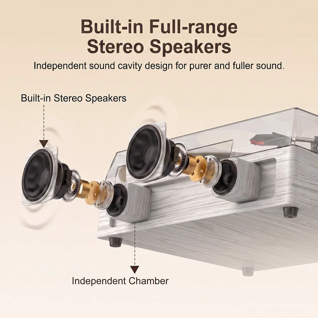 Alt view image 7 of 7 - Vinyl Record Player with Built-in Bluetooth, USB Recording, Stereo Speakers, Belt-Driven Vintage Record Player 3 Speeds, Portable, AUX Input Grey Wood LP Playerv