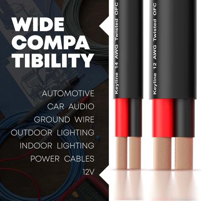 Alt view image 3 of 7 - 14 Gauge Speaker Wire - 100 Feet Black 14-2 AWG Gauge - Rated for Marine & Outdoor in Ground Burial & in Wall CL3 CL2, 2 Conductors - CCA Copper Clad Aluminum, Black 100ft