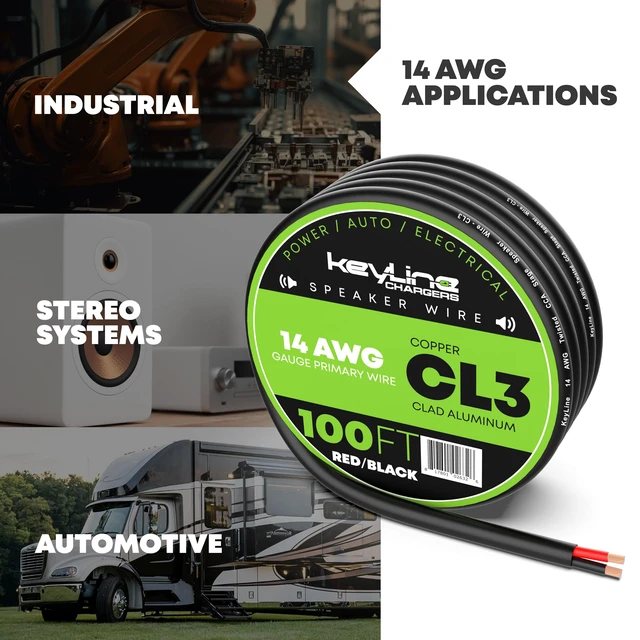 Alt view image 7 of 7 - 14 Gauge Speaker Wire - 100 Feet Black 14-2 AWG Gauge - Rated for Marine & Outdoor in Ground Burial & in Wall CL3 CL2, 2 Conductors - CCA Copper Clad Aluminum, Black 100ft