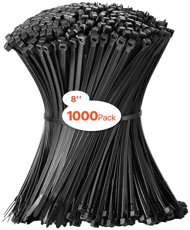 Main image of 1000 Pack Cable Zip Ties, 8-inch Heavy Duty Cable Wire Ties with 45LBS High Tensile Strength, Multi-Purpose Self-Locking Nylon Tie Wraps, Heat & Cold Resistant for Indoor and Outdoor Use