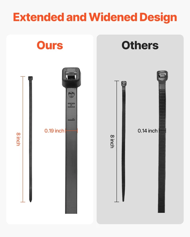 Alt view image 3 of 7 - 1000 Pack Cable Zip Ties, 8-inch Heavy Duty Cable Wire Ties with 45LBS High Tensile Strength, Multi-Purpose Self-Locking Nylon Tie Wraps, Heat & Cold Resistant for Indoor and Outdoor Use