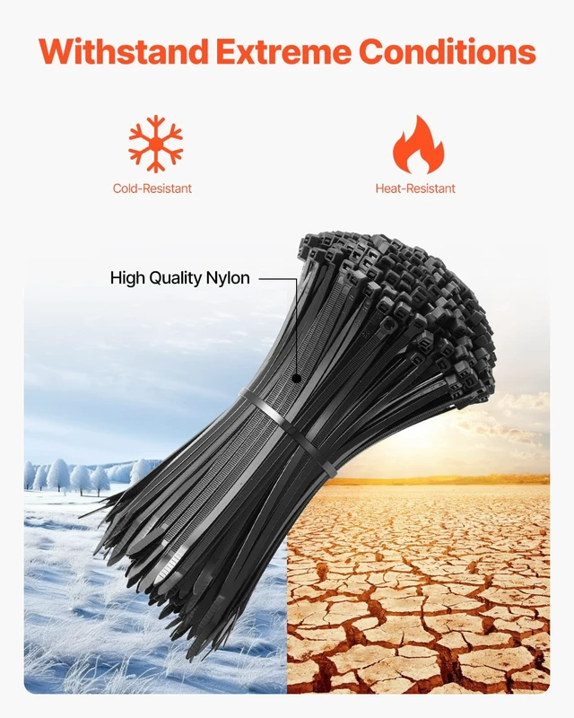 Alt view image 5 of 7 - 1000 Pack Cable Zip Ties, 8-inch Heavy Duty Cable Wire Ties with 45LBS High Tensile Strength, Multi-Purpose Self-Locking Nylon Tie Wraps, Heat & Cold Resistant for Indoor and Outdoor Use