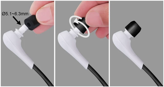Alt view image 6 of 6 - Replacement Earphone Tips for Wireless TV Headsets, 5 Pairs Memory Foam Earbud Tips Compatible with SM-823, SM-823D Pro, SM-824D1, SM-824D2, SM-863D, SM-901TV (Black)