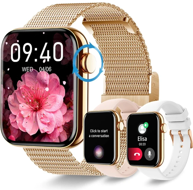 Main image of Smart Watch for Women/Men: Bluetooth Calls, Fitness Tracker, 3 Bands - Gold Make/Answer Call, Sleep/Heart Rate/SpO2/Blood Pressure Monitor, IP68 Waterproof, 120+Sport Modes, 275mAh Battery, DIY Dials