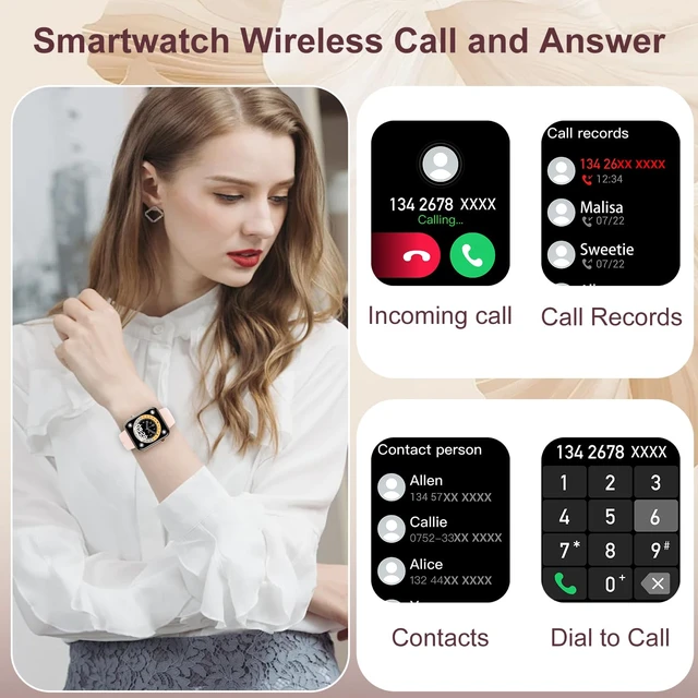 Alt view image 4 of 7 - Smart Watch for Women/Men: Bluetooth Calls, Fitness Tracker, 3 Bands - Gold Make/Answer Call, Sleep/Heart Rate/SpO2/Blood Pressure Monitor, IP68 Waterproof, 120+Sport Modes, 275mAh Battery, DIY Dials