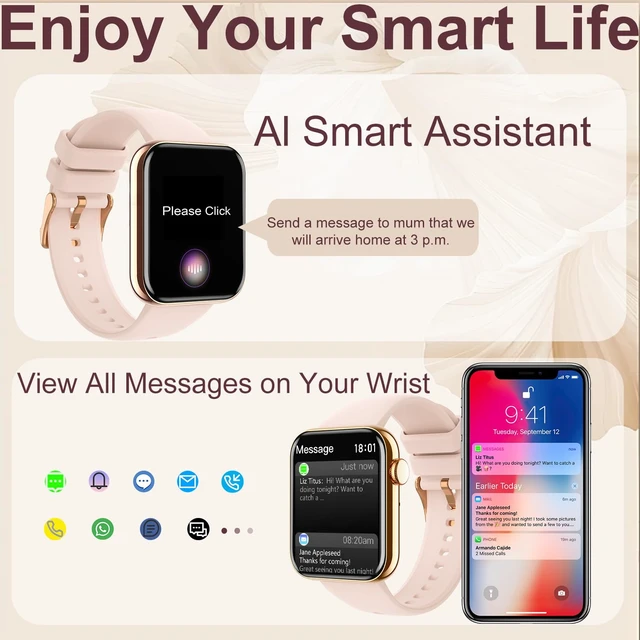 Alt view image 3 of 7 - Smart Watch for Women/Men: Bluetooth Calls, Fitness Tracker, 3 Bands - Gold Make/Answer Call, Sleep/Heart Rate/SpO2/Blood Pressure Monitor, IP68 Waterproof, 120+Sport Modes, 275mAh Battery, DIY Dials