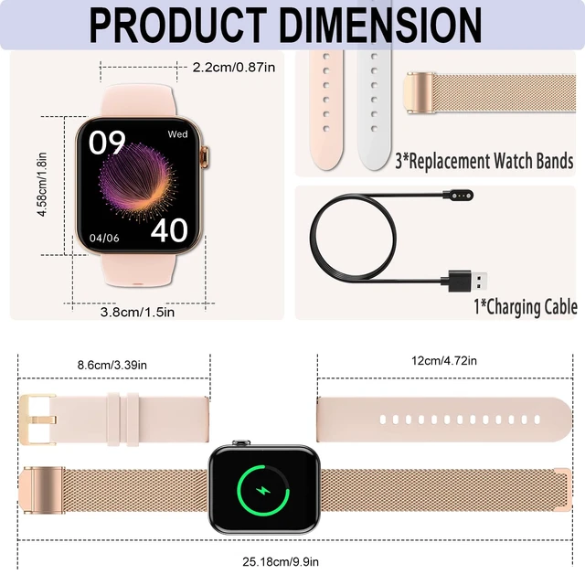 Alt view image 7 of 7 - Smart Watch for Women/Men: Bluetooth Calls, Fitness Tracker, 3 Bands - Gold Make/Answer Call, Sleep/Heart Rate/SpO2/Blood Pressure Monitor, IP68 Waterproof, 120+Sport Modes, 275mAh Battery, DIY Dials