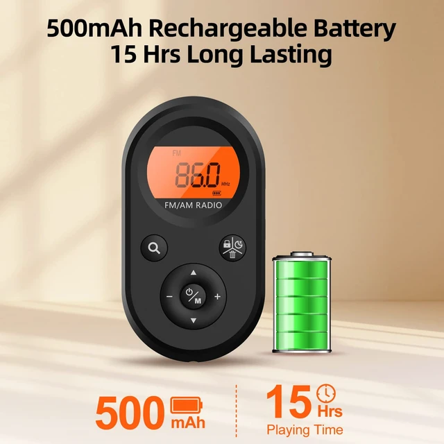 Alt view image 5 of 7 - MI01 Pocket Radio FM AM Portable Mini Radio USB C Rechargeable Long Battery Life, Auto Scan, Lock Key, Handheld, Backlight, Sleep Timer, Digital Mini Radio,for Walking, Racing Receiver