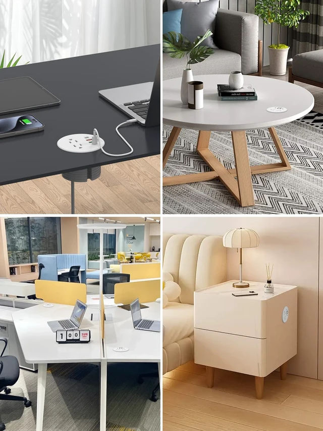 Alt view image 6 of 6 - 3 Inch Desk Power Grommet 20W USB C 2 AC Outlets Fast Charge Home&Office 3'' Desk Hole,4 USB Ports,6.6 ft extension cord,White