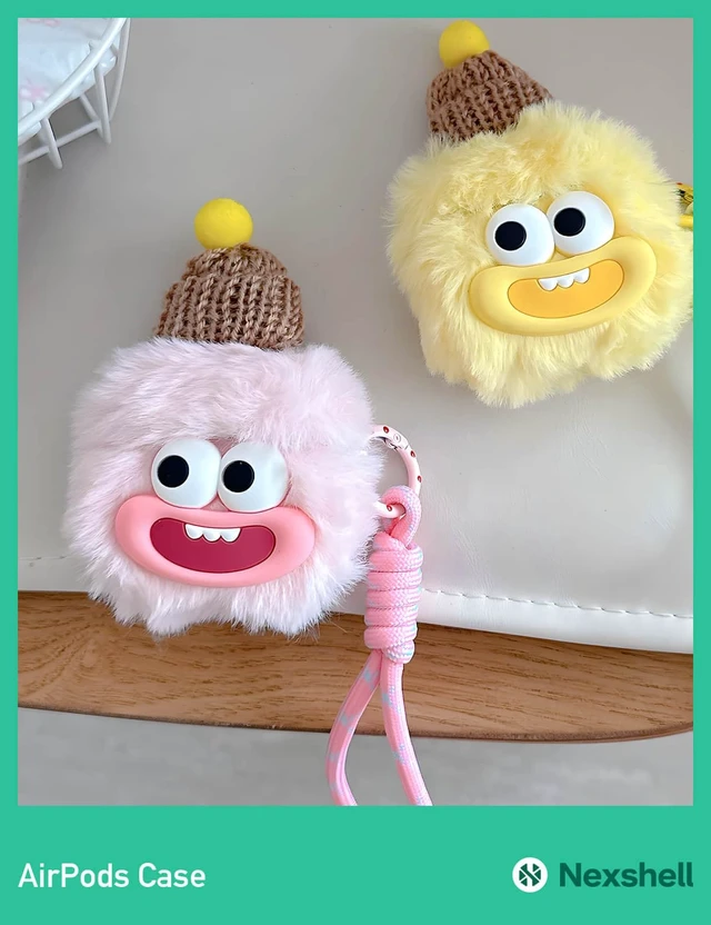 Alt view image 4 of 7 - Pink Plush Case for AirPods Pro/Pro2, Fluffy Kawaii Funny Cover With Cleaning Kit & Lanyard, Soft Fuzzy Protection, Cute Cartoon Design for Women, Girls, Teens & Kids