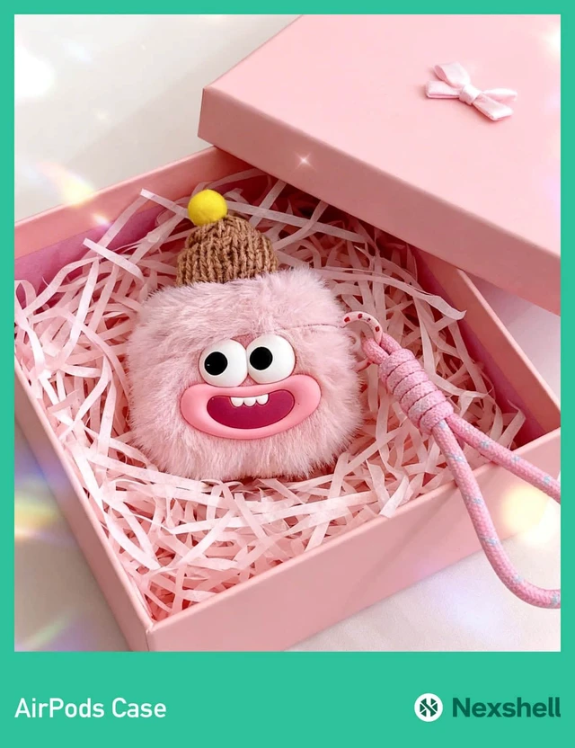 Alt view image 5 of 7 - Pink Plush Case for AirPods Pro/Pro2, Fluffy Kawaii Funny Cover With Cleaning Kit & Lanyard, Soft Fuzzy Protection, Cute Cartoon Design for Women, Girls, Teens & Kids