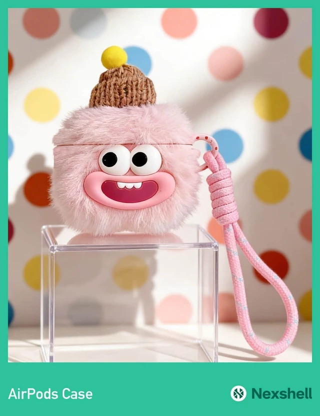 Alt view image 6 of 7 - Pink Plush Case for AirPods Pro/Pro2, Fluffy Kawaii Funny Cover With Cleaning Kit & Lanyard, Soft Fuzzy Protection, Cute Cartoon Design for Women, Girls, Teens & Kids
