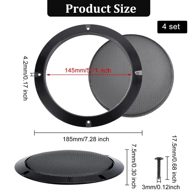 Alt view image 2 of 7 - 6.5 Inch Metal Mesh Round Speaker Grill Cover with Screws 4 Set Black Audio Speaker Mesh Cover, Mesh Flat Round Speakers Grill For Speakers Cabinet, Home Car Speaker, Electrophoresis