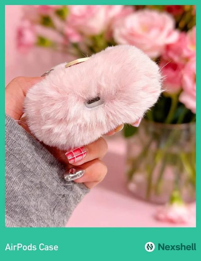 Alt view image 5 of 6 - Pink Plush Case for AirPods 4th, Fluffy Kawaii Heart Cover With Cleaning Kit, Soft Fuzzy Plush Design, Shockproof Protection for Women, Girls, Teens, Birthday Gifts
