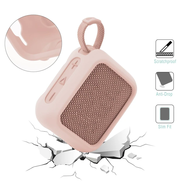 Alt view image 2 of 7 - Silicone Case for JBL Go 4, Go 4 Protective Cover, Travel Carrying Pouch w Anti-Dust Charging Cover Speaker Mount Strap (Pink)