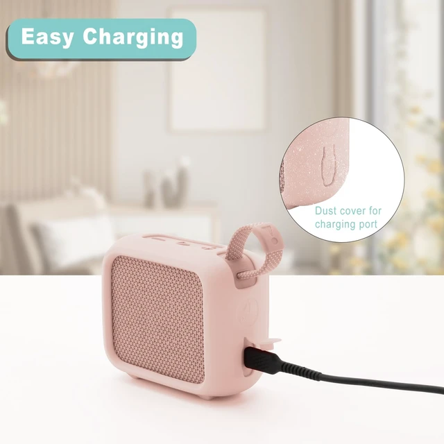 Alt view image 4 of 7 - Silicone Case for JBL Go 4, Go 4 Protective Cover, Travel Carrying Pouch w Anti-Dust Charging Cover Speaker Mount Strap (Pink)