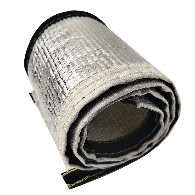 Alt view image 3 of 5 - Heat Shroud 3/8" ID 3.2 ft Aluminized Sleeving Lightweight Aluminum Fiberglass Insulated Shield Sleeve for 3/8 OD Braided Hoses, Fuel Lines, Cables or Electrical Wiring Ultimate Heat Protection