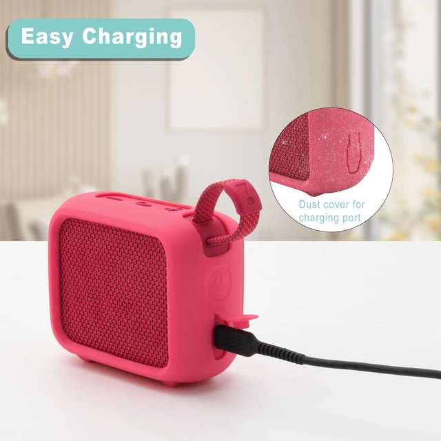 Alt view image 4 of 7 - Silicone Case for JBL Go 4, Go 4 Protective Cover, Travel Carrying Pouch w Anti-Dust Charging Cover Speaker Mount Strap (Red)