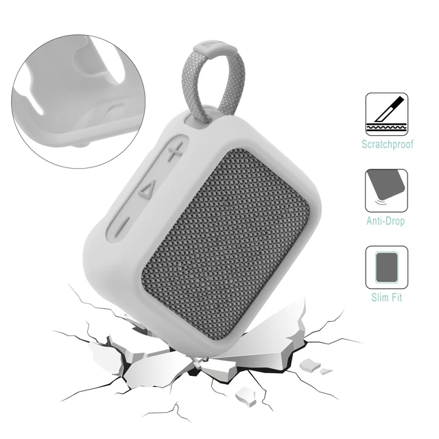 Alt view image 2 of 7 - Silicone Case for JBL Go 4, Go 4 Protective Cover, Travel Carrying Pouch w Anti-Dust Charging Cover Speaker Mount Strap (White)