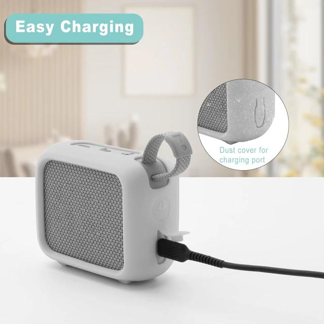 Alt view image 4 of 7 - Silicone Case for JBL Go 4, Go 4 Protective Cover, Travel Carrying Pouch w Anti-Dust Charging Cover Speaker Mount Strap (White)