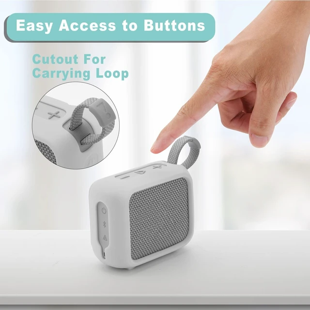 Alt view image 3 of 7 - Silicone Case for JBL Go 4, Go 4 Protective Cover, Travel Carrying Pouch w Anti-Dust Charging Cover Speaker Mount Strap (White)