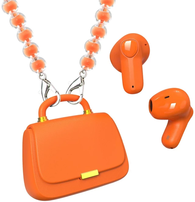 Main image of Wireless Earbuds with Mini Handbag Case, 22H Playtime, Orange Bluetooth 5.3, 13mm drivers, touch controls and DIY stickers for music, calls, travel, everyday wear and gifting