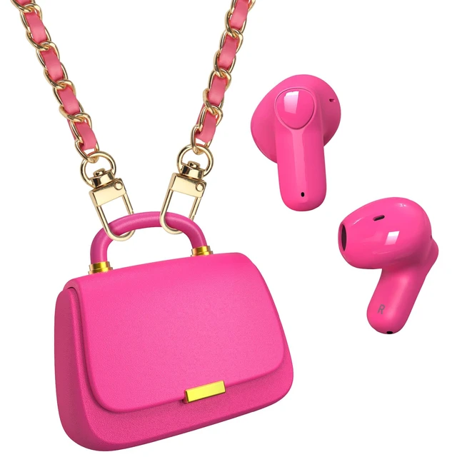 Main image of Wireless Earbuds with Mini Handbag Case, 22H Playtime, Hot Pink Bluetooth 5.3, 13mm drivers, touch controls and DIY stickers for music, calls, travel, everyday wear and gifting