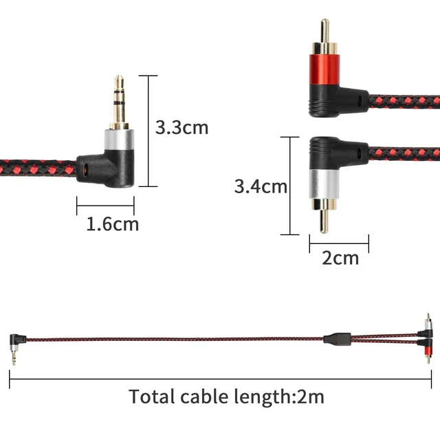 Alt view image 3 of 7 - 90 Degree Right Angle 3.5mm to 2 RCA Cable 6FT 2RCA Male to 3.5mm TRS Male Stereo Y Splitter Adapter for Smartphone, Speaker, MP3, Tablet & More