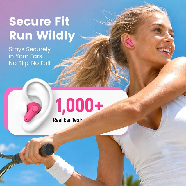 Alt view image 7 of 7 - Wireless Earbuds with Mini Handbag Case, 22H Playtime, Hot Pink Bluetooth 5.3, 13mm drivers, touch controls and DIY stickers for music, calls, travel, everyday wear and gifting