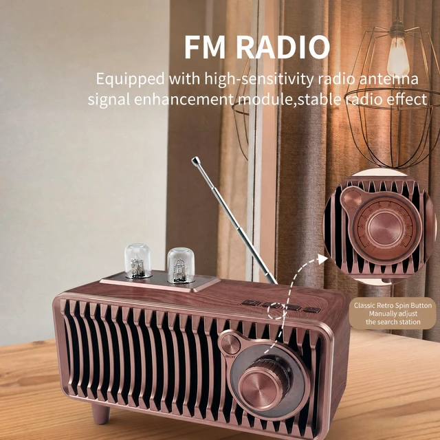 Alt view image 2 of 7 - Retro Bluetooth Speaker, Vintage Radio Rotary FM Radio 20W Dual Speakers Stereo,with U Disk/TF Card/Aux Music Player Function,Portable Wireless Speakers for Home, Office Decor (Walnut)