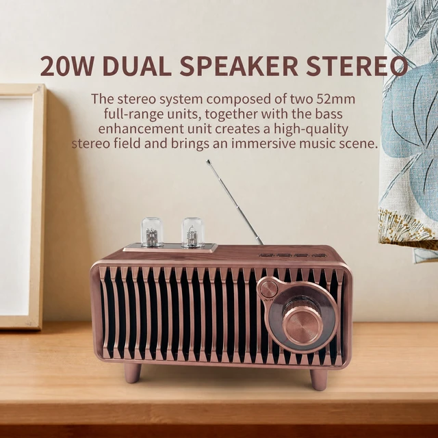 Alt view image 5 of 7 - Retro Bluetooth Speaker, Vintage Radio Rotary FM Radio 20W Dual Speakers Stereo,with U Disk/TF Card/Aux Music Player Function,Portable Wireless Speakers for Home, Office Decor (Walnut)