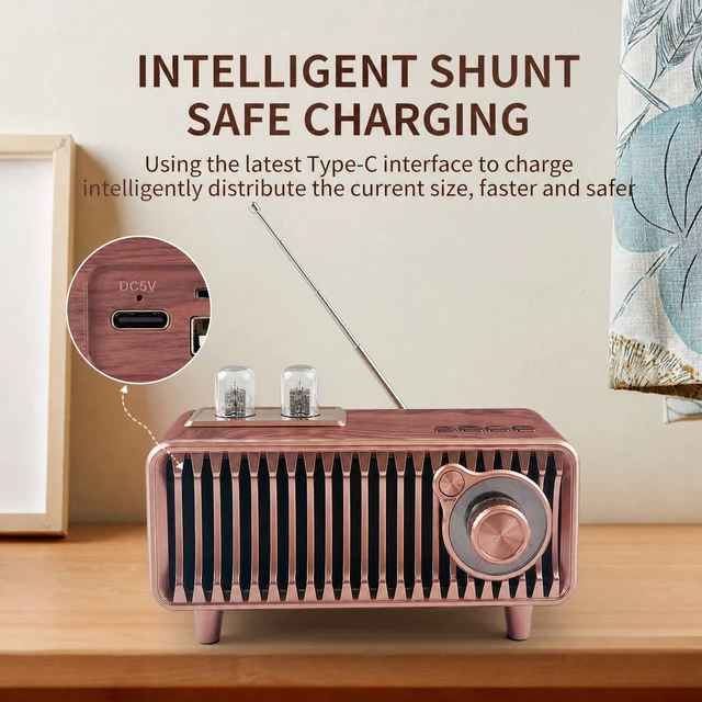 Alt view image 6 of 7 - Retro Bluetooth Speaker, Vintage Radio Rotary FM Radio 20W Dual Speakers Stereo,with U Disk/TF Card/Aux Music Player Function,Portable Wireless Speakers for Home, Office Decor (Walnut)